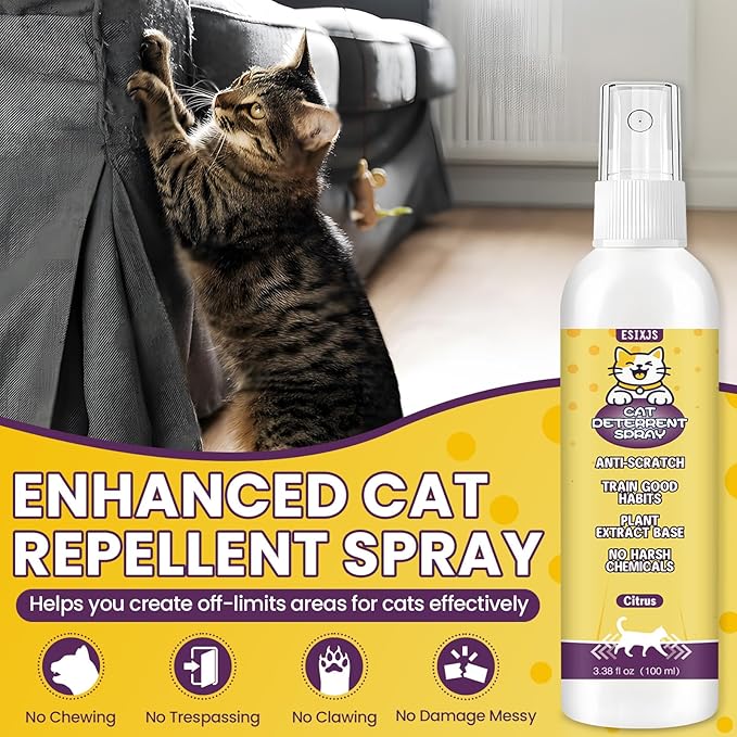 Enhanced Cat Deterrent Spray 10.14 Fl Oz No Scratch for Cats Indoor & Outdoor Keep off Cat Spray Natural Safe Cat Spray Repellent for Effective Training Aid for Furniture Curtain Sofas Protection