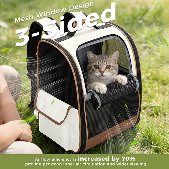 Lekereise Cat Backpack Carriers, Dog Carrier Backpacks with Breathable Mesh for Small Medium Cats Dogs Puppy Up to 20 Lbs, Pet Foldable Carrying Backpack Ventilated for Travel Hiking Collapsible