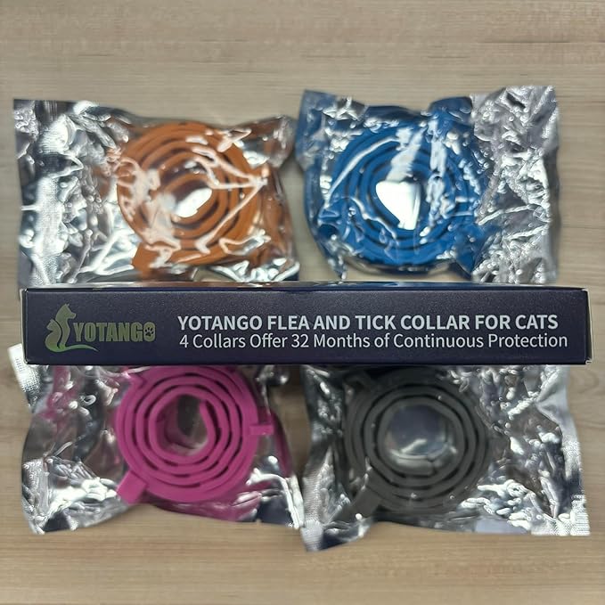 4 Pack Flea Collar for Cats, 32 Months Flea and Tick Prevention for Cat, Waterproof Cat Flea Collar, Natural Flea Treatment, Adjustable Fleas and Ticks Collars for Cats Kittens(4 Colors)