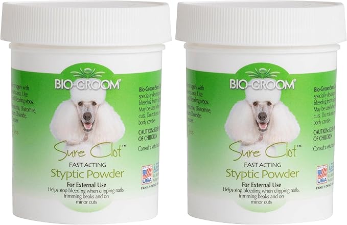 Bio-groom Sure Clot Styptic Powder for Dogs - Stops Bleeding Nails, Fast Acting, Dog Grooming Supplies, Cruelty-Free, Made in USA, First Aid for Dogs - 1.5 oz 2-Pack