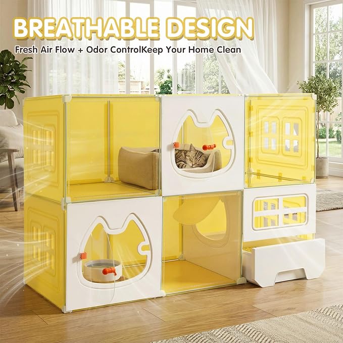 Cat Cage with Litter Box | Detachable Metal, Transparent Window, DIY Zones | Cat Enclosure Indoor Playpen for 1-3 Cats, Ferret, Small Animal Dog Cages 41" L x 18" W x 28" H