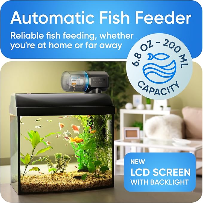 FISHNOSH Automatic Fish Feeder for Aquarium - New Generation 2026, Auto Food Dispenser with Timer for Small Tank, Big Aquariums & Pond (Blue)