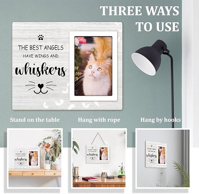 Cat Memorial Gifts for Loss of Cat, Pet Memorial Picture Frame 10x8 inch, Cat Loss Sympathy Gift for Women, Family, Lost of Cat Memorial Frame, for 4x6 inch Photo