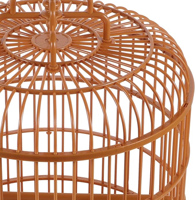 Round Bird Cage, 25cm Plastic Display Cage for Parrots & Cockatiels - Portable Hanging Birdcage with Feeder for Small Birds Finches Canaries Budgies 9.8" X 17.6",Yellow