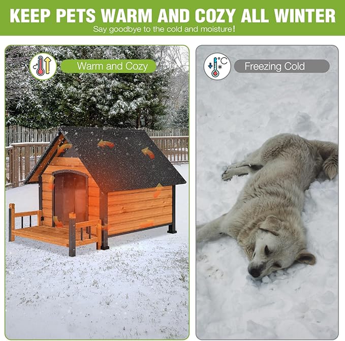 GUTINNEEN Large Insulated Dog House Outdoor Weatherproof Dog Kennel Dog Shelter with Chew-Proof Full Metal Frame, Openable Roof, Removable Inner Floor for Medium Dog Breeds, 45" D x 32.9" W x 32.6" H