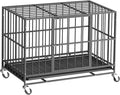 42 Inch Heavy Duty Dog Crate, Indestructible Escape-Proof Dog Kennel for High Anxiety Large Dogs, Strong Metal Pet Cage with Double Doors, Lockable Wheels & Removable Tray, XL XXL XXXL