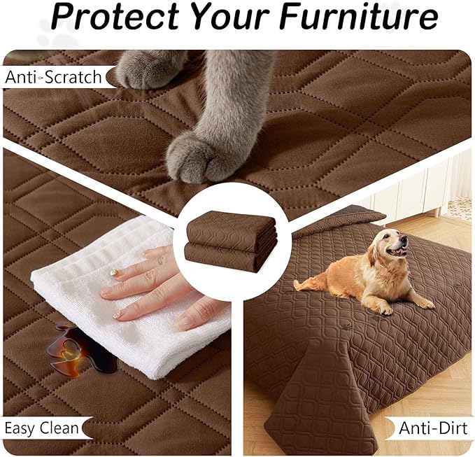 hyha Waterproof Dog Bed Blanket, Soft Pet Blankets, Waterproof Couch Cover for Dogs, Reversible Sofa Covers Washable for Furniture (82x102 Inch, Brown/Chocolate)