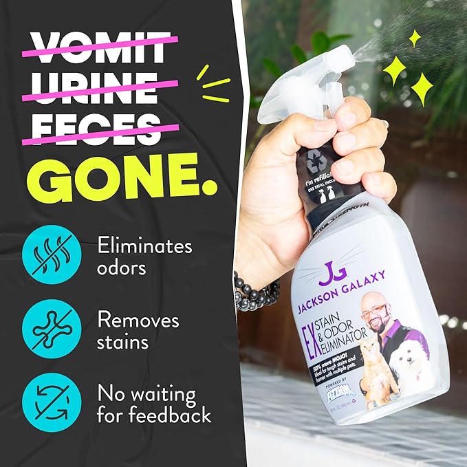 Jackson Galaxy EX Stain & Odor Eliminator - Cat Pee Cleaner, Reusable 23oz Bottle with Refill Included - Fast Acting & Non-Toxic CO2 Based Pet Urine Remover - Made by a Trusted Cat Expert