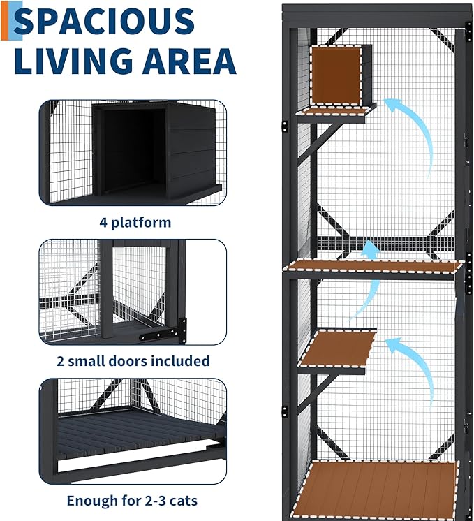 Outdoor Cats House with 4 Wheels, Walk-in Cat Cage, Catio Outdoor Enclosure Extra Large