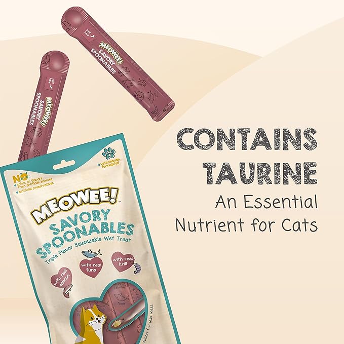 Savory Spoonables with Real Salmon, Tuna and Krill for Cats, 4 Count, Treat Your Cat to Triple Flavor Squeezable Lickable Wet Treats with Built-in Spoon for Less Mess (Pack of 2)