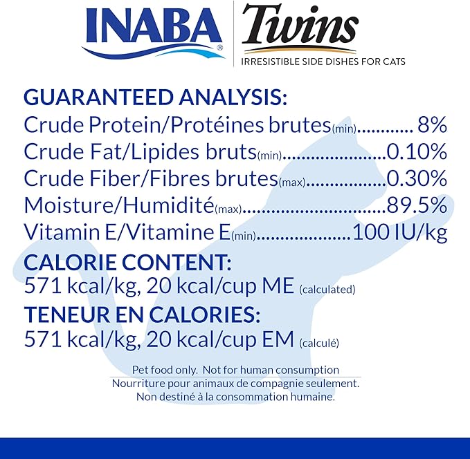 INABA Twins for Cats, Side Dish/Topper Cups, 1.23 Ounces per Serving, 12 Servings, Tuna & Chicken with Salmon Recipe