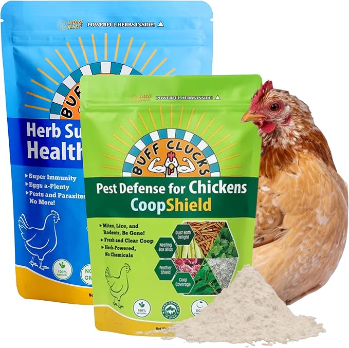 Coop-Care Bundle – Herb Treat Mix 8 oz & CoopShield Natural + DE Powder | Aromatic Forage Herbs for Chickens for Nesting Boxes & Runs