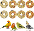 Fhiny Parakeet Treats, 8 PCS Donut Shaped Natural Grain Cockatiel Food with Fruits Vegetables Flowers and Herbs for Parrot Conure Lovebird Training Rewards and Beak Grinding