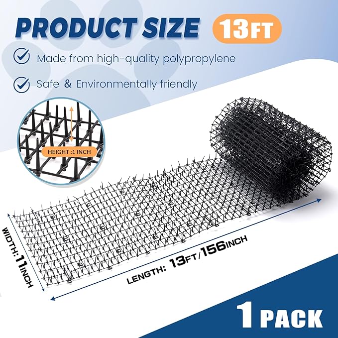 Hmyomina 13FT Scat Mat for Cats with Spikes and 12 Garden Staples - Outdoor/Indoor Pet Deterrent for Plants, Furniture, Car, and Yard