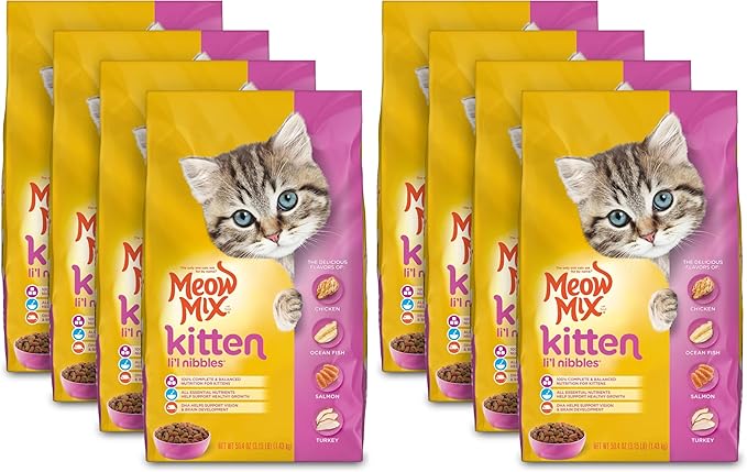Meow Mix Kitten Li'L Nibbles Dry Cat Food,3.15 Pound Bag,(Pack of 8)