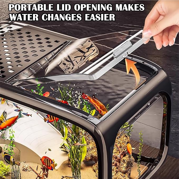 5 Gallon Fish Tank Kit with Air Pump, Climbing Frame, Fish Net, Food, Sea Salt, and Aquascaping for Betta, Small Fish, and Turtles - Ideal for Office and Home Decor