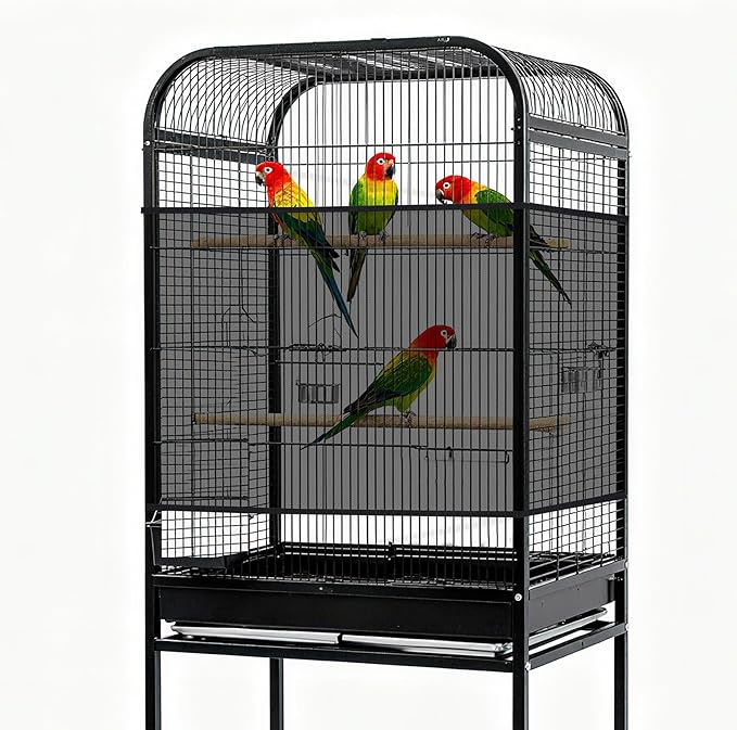 Fengek 2 Pcs Adjustable Bird Cage Cover & Seed Catcher Net - Stretchy Bird Cage Accessories for Night Cover & Seed Guard (White + Black)