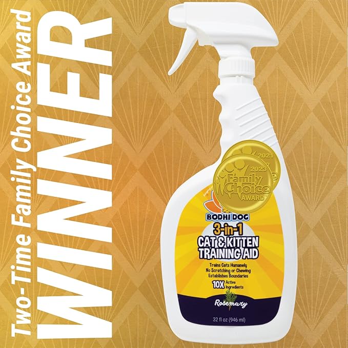 Bodhi Dog 3-in-1 Cat & Kitten Training Aid - Feline Deterrent Spray for Indoor and Outdoor Use - Protect Furniture, Rugs and Plants - Establish Boundaries & Keep Cats Off - Made in USA (32 Fl Oz)