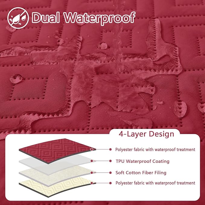 hyha Waterproof Dog Blanket, Soft Dog Bed Cover Pet Blankets, Waterproof Sofa Couch Cover for Dogs Washable, Reversible Pet Couch Covers for Sofa Furniture (30x70 Inch, Wine Red/Beige)