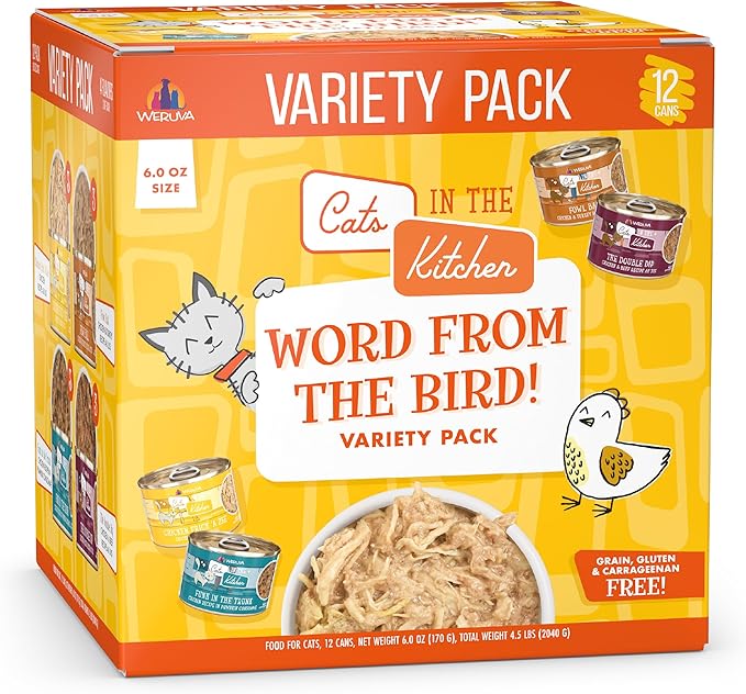 Weruva Cats in The Kitchen, Word from The Bird! Variety Pack, 6oz Can (Pack of 12)