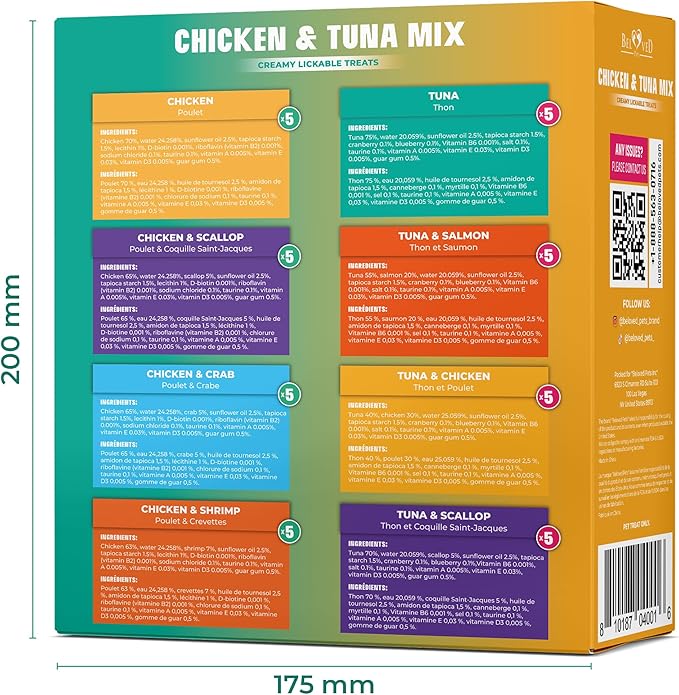 Creamy Lickable Cat Treats & Wet Food Squeeze Tubes – Liquid Kitten Snacks, Urinary Tract Care, Skin & Coat Health, Multivitamin Treats for Cats, & Small Dogs, Lick Up 40 Sticks Tuna + Chicken Mix