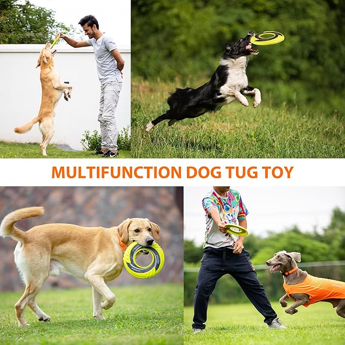 SKIPDAWG Interactive Tug Toy, Flying Disc Water Toy Non-Toxic Light TPR/Nylon Fabric, Pet Training and Outdoor Exercise Toys for Dogs, Diameter 9 Inches