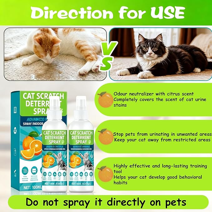 Natural Non-Toxic Cat Repellent Spray, Indoor & Outdoor Pet Training Cat Anti-Scratch Spray for Furniture, Carpet, Sofas, Curtain Protection, No Trace Formula (200 ML)