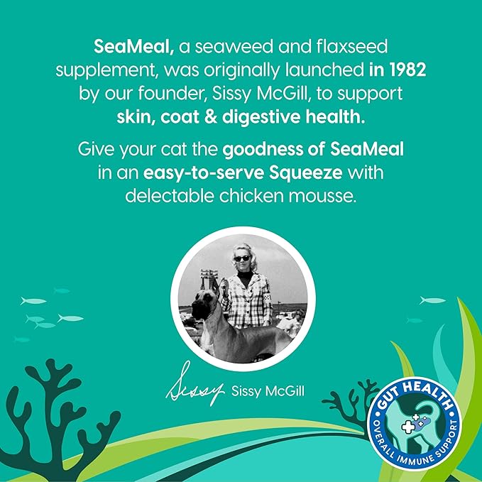 Solid Gold SeaMeal Squeeze Chicken Lickable Cat Treats with Seaweed for Skin & Coat - Wet Cat Treats with Digestive & Immune Health Support - Natural, Holistic, Grain Free (48 Squeezes)