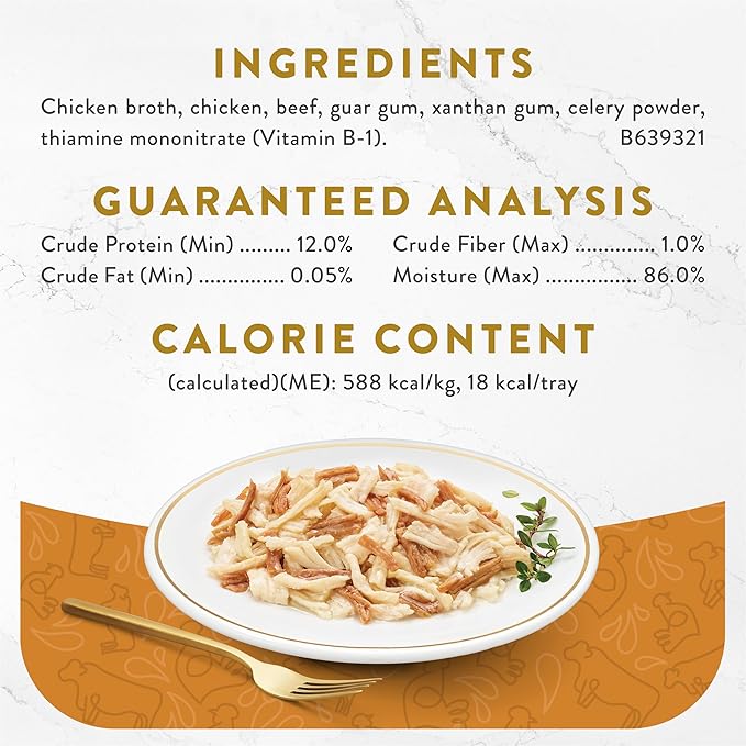 Fancy Feast Purina Appetizers Lickable Grain Free Cat Food Topper White Meat Chicken and Shredded Beef Appetizer - 1.1 oz. Trays,(Pack of 20)