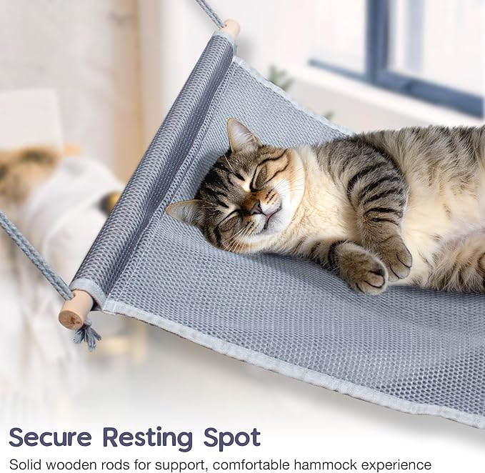 Cat Hammock for Cage Hanging Wooden Pet Hammock Bed Outdoor Cooling Pad for Cats, Ferret, Puppy, Rabbits, Small Animals (Grey)