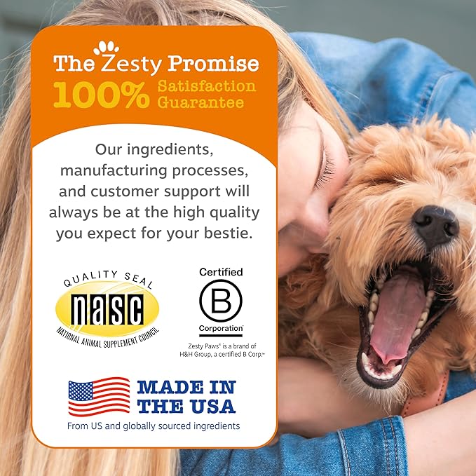 Zesty Paws Dog Multivitamin, Chewable Dog Vitamins and Supplements for Hip & Joints, Skin & Coat, Omega 3 Fish Oil for Dogs- Senior & Puppy Multivitamin - Chicken Mini Bites- 90ct