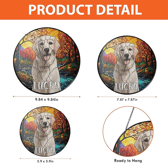 Lovely POD Personalized Pet Stained Glass Suncatcher, Custom Name Pet Photo Memorial Ornament Window Hanging, Remembrance Sympathy Gift for Loss of Pet Dog Cat, Bereavement Keepsake