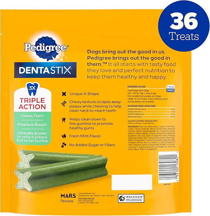 Pedigree Dentastix Dog Dental Treats, Large Breed Dog Treats, Fresh Flavor, 1.87 lb. Bag (36 Treats Total)