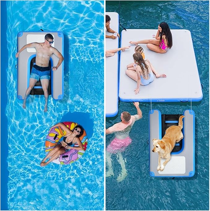 Inflatable Dog Water Ramps, Float Floating Ramps for Dog Water Ladder Steps Ramp for Pools Boats Docks Swimming Pets Water Bed with Non-Slip Pad