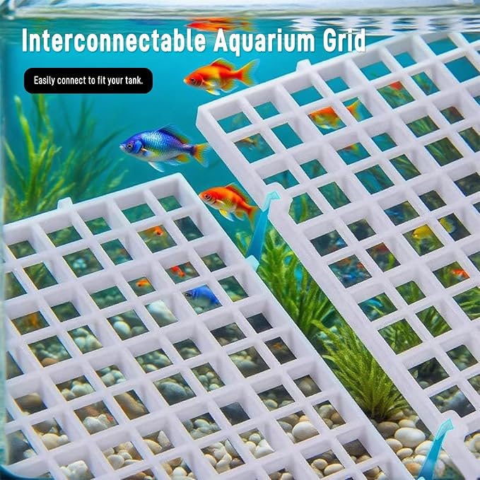 Adjustable Plastic Grid Panel for Fish Tank Divider, 11.8x11.8 Inch, 8pacs - Interlocking Design for Aquarium Separation, Reptile Basking and Plant Support(White)