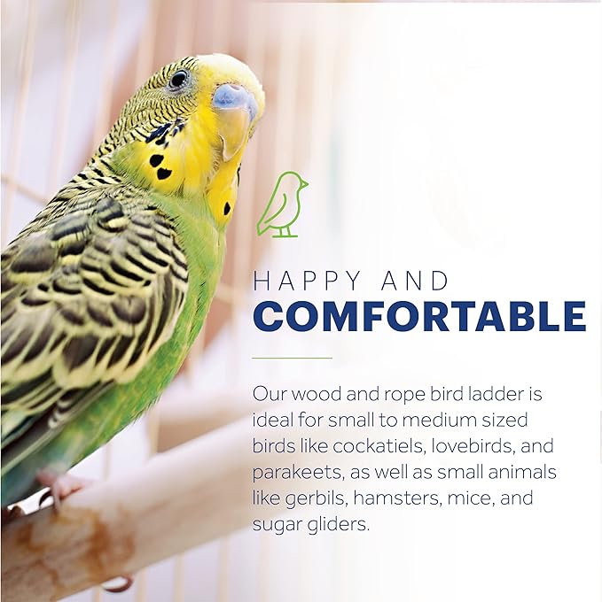 Prevue Pet Products Naturals Rope Ladder Bird Toy, Wood Stairs Climbing Activity Attachment for Birdcage, Earth Tone Brown 62806
