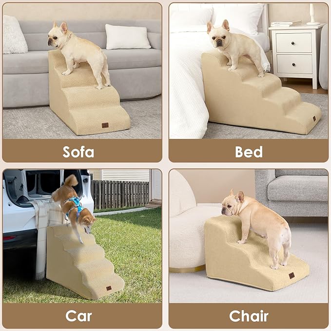 EHEYCIGA Curved Dog Stairs Ramp for High Beds 19.7" H, 4-Step Dog Steps for Small Dogs and Cats, Pet Stairs for High Bed Climbing, Non-Slip Balanced Pet Step Indoor, Graige