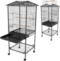 Large Bird Cage with Stand & Wheels, Freestanding Parakeet Birdcage with Wooden Stands & Feeding Cups, 49.2 Inch Bird Flight Cages for Parrot Canaries Cockatiels Budgie Parrotlet (Black-C)