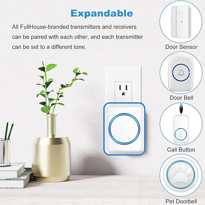 Full House Dog Doorbell for Potty Training, Wireless Pet Doggie Door Bell Training to Go Outside, Waterproof Touch Button, Over 1000 feet Range
