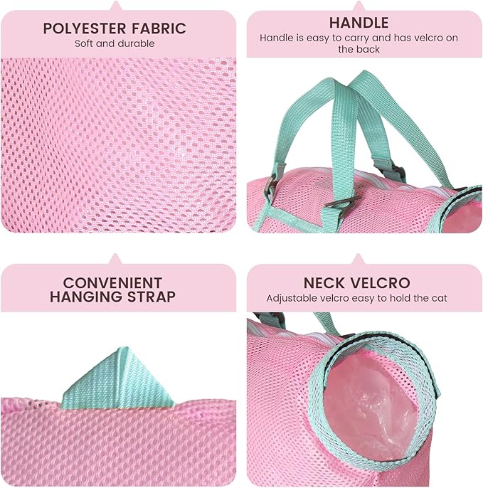 Cinf Cat Bathing Bag(Free Muzzle) Breathable Mesh Anti Scratch Adjustable Cat Grooming Bag for Nail Trimming, Bathing Soft Cat Washing Bag(Spring) L