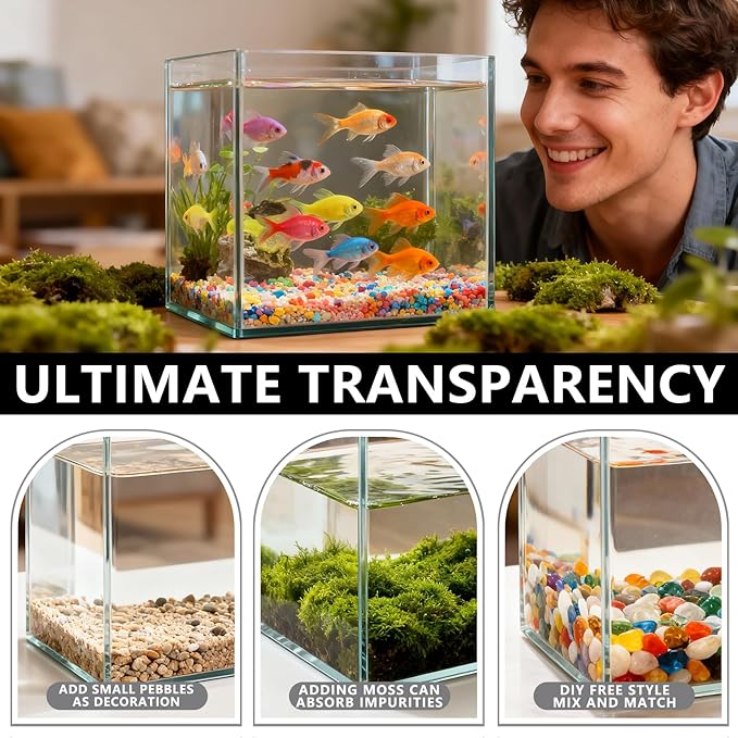Small Glass Fish Tank, 5.9x4.3x5.1 Inch Rimless Aquarium, 0.7 Gallon Small quarium, Ultra Clear Glass Thickness 4mm (5.9x4.3x5.1)