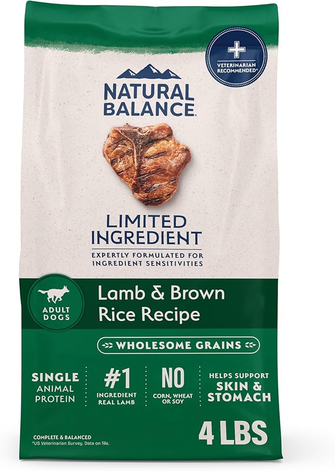 Natural Balance Limited Ingredient Adult Dry Dog Food with Healthy Grains, Lamb & Brown Rice Recipe, 4 Pound (Pack of 1)