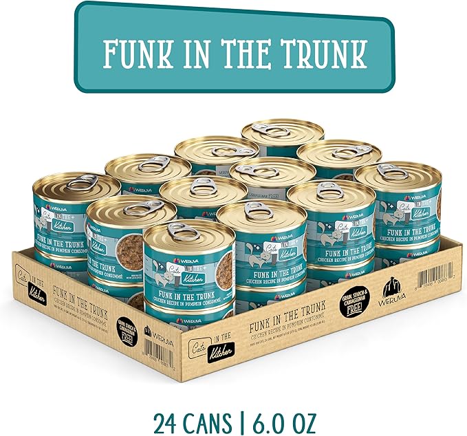 Weruva Cats in The Kitchen, Funk in The Trunk with Chicken in Pumpkin Consomme Cat Food, 6oz Can (Pack of 24)