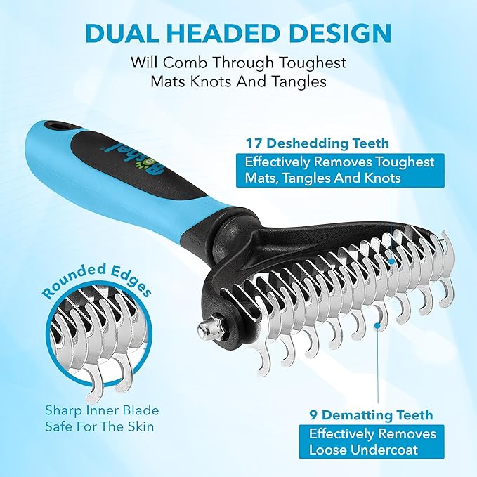 Boshel Dematting Comb for Dogs, Undercoat Rake, Cat Deshedding Tool, Dematting Brush for Pets