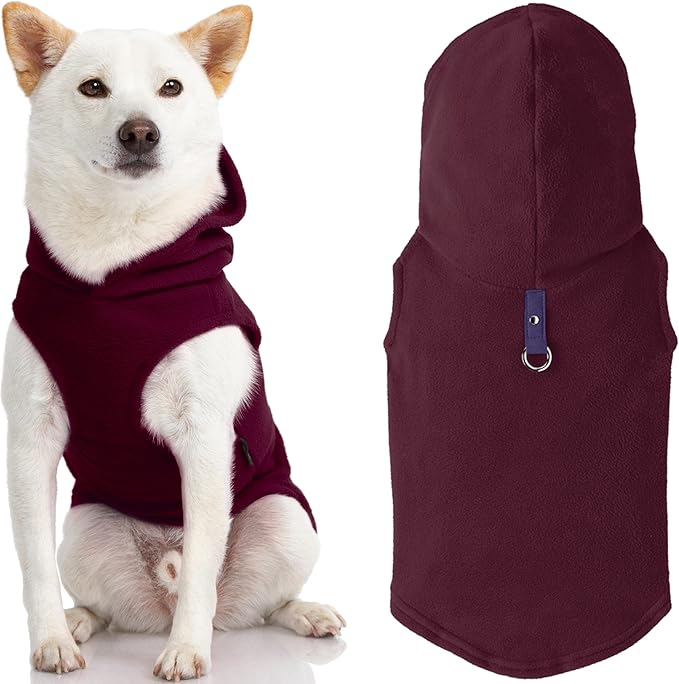 Gooby Fleece Vest Hoodie Dog Sweater - Plum, Medium - Warm Pullover Dog Hoodie with O-Ring Leash for Small to Medium Dogs
