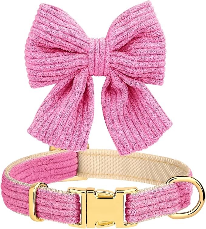 Didog Cute Small Dog Harness Collar and Leash Set with Bowtie, Breathable Soft Mesh Padded Puppy Harness, Dog Harness for Small Dogs Daily Walks Parties, Holiday Gatherings & Gifts, Hot Pink, M