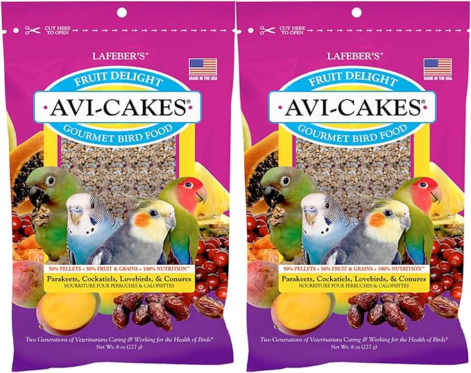 LAFEBER'S Fruit Delight Avi-Cakes Pet Bird Food, Made with Non-GMO and Human-Grade Ingredients, for Cockatiels Conures Parakeets (Budgies) Lovebirds (8 oz Pack of 2)
