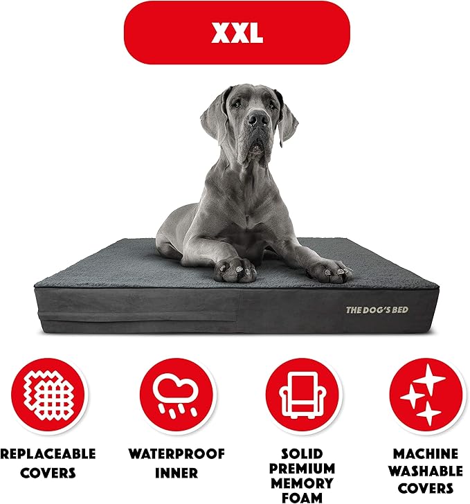 The Dog’s Bed Orthopedic Memory Foam Dog Bed Mattress, Plush Fabric, Grey Plush, XXL, 6-Inch
