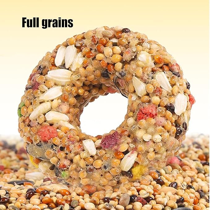 Bird Treats - Parakeet Toys, Grain Teether Supplies | Donut Shape Chewing Snack, Foraging Training Activity Enrichment with Aviary Accessories for Lovebirds, Cockatiels, Budgies and Small Parrots