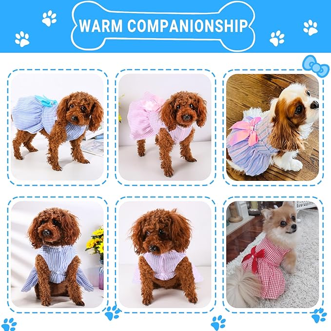 TAPBULL Dog Dresses, Fashionable Pet Dog Clothes, Cute Cat Birthday Dress Outfit (Blue/Red/Pink/Pink-Blue/Yellow-Blue 5-Pack), Medium